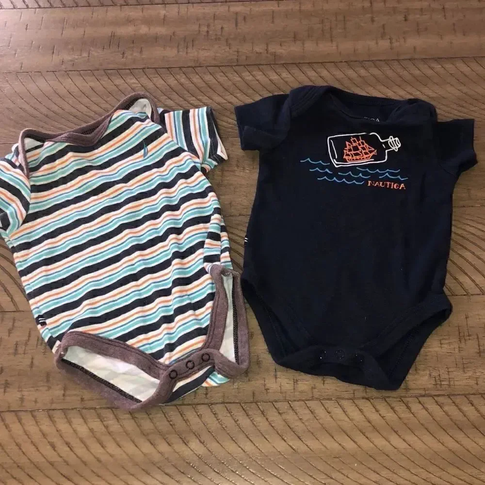 2 Nautica Onesies for your Wee One Snap 🫰 Bottoms Easy In and Out 0 to 3 Months